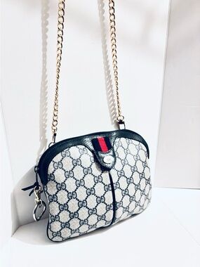 Gucci Crossbody Bag with Red Stripe and Gold Chain